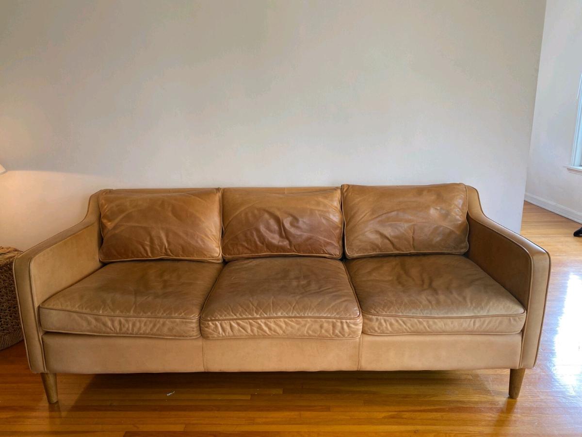 West Elm Leather Sofa 3Seat CamelTan 680 Delivery Available