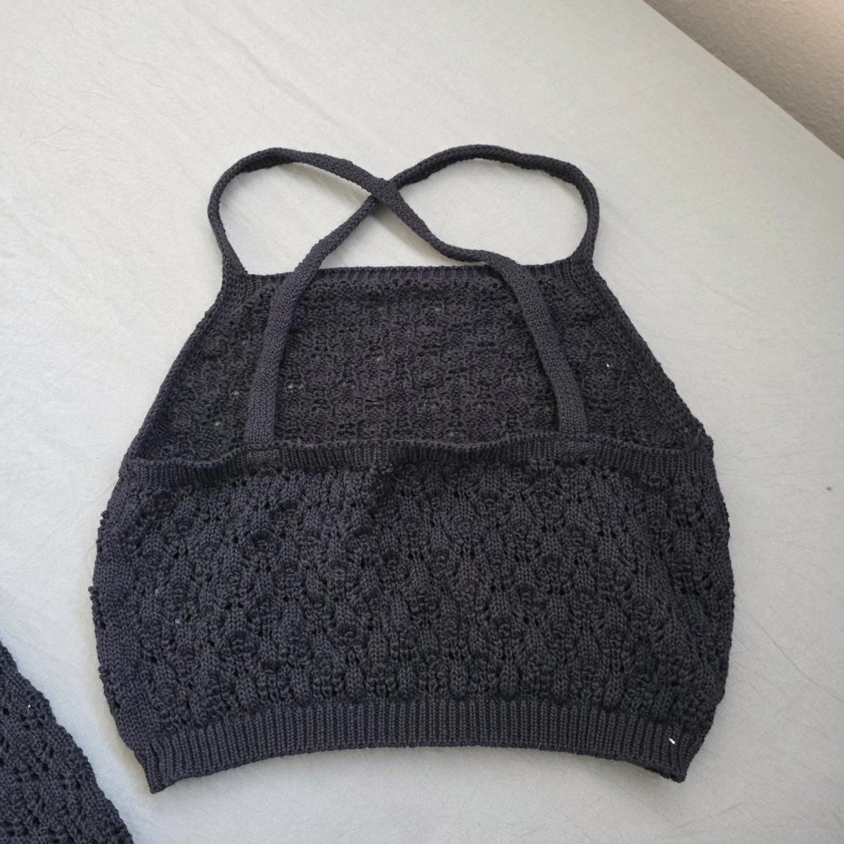 knit crop top and skirt set Black