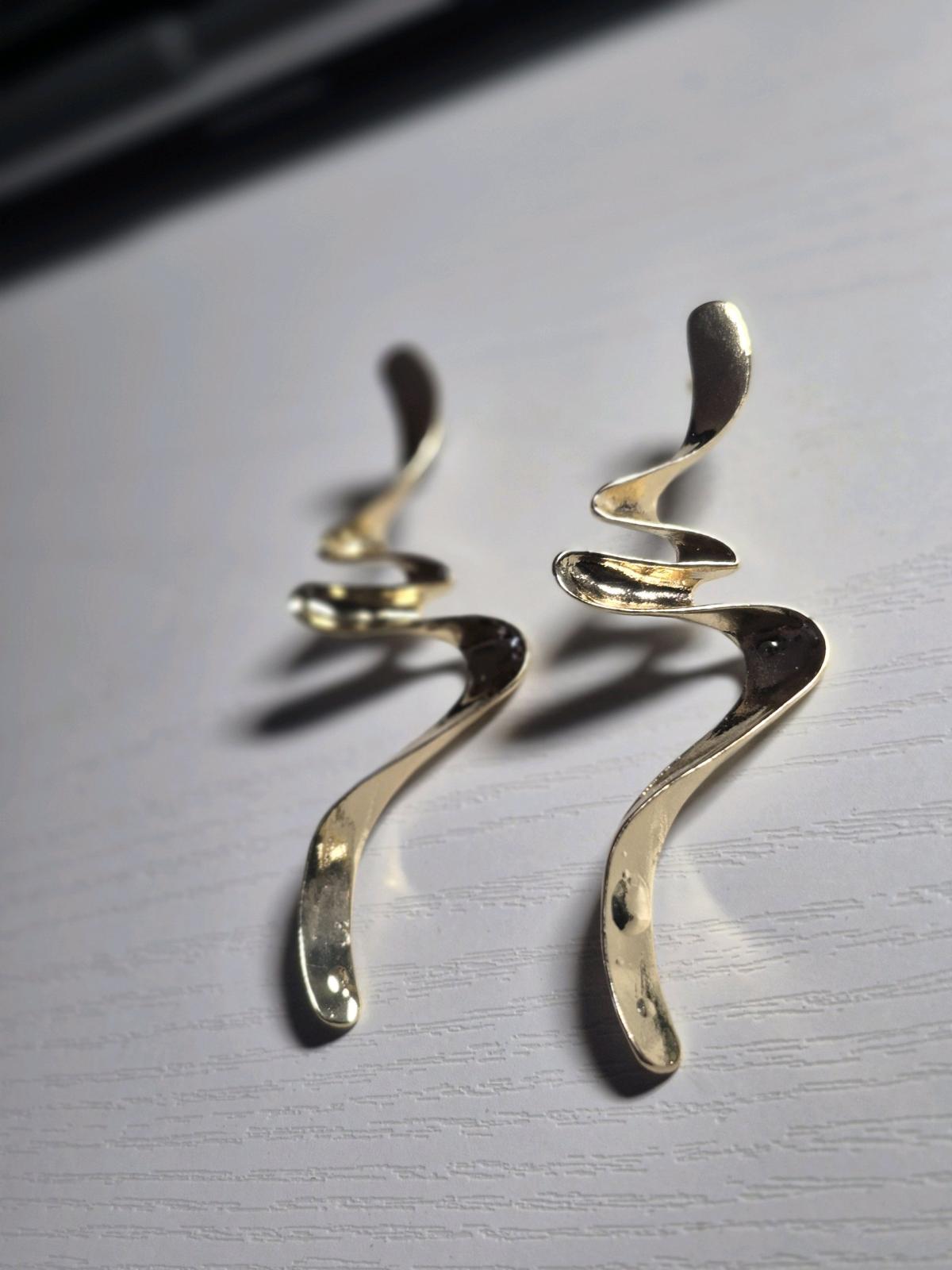 Earrings Gold Spiral Drop Earrings  Sculptural Womens Earrin