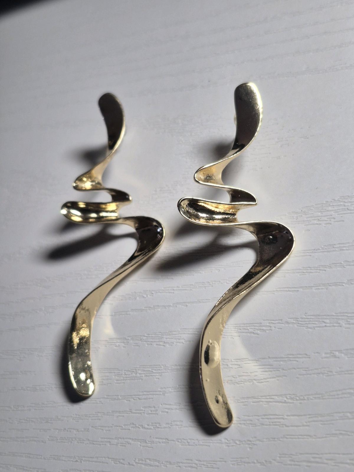 Earrings Gold Spiral Drop Earrings  Sculptural Womens Earrin