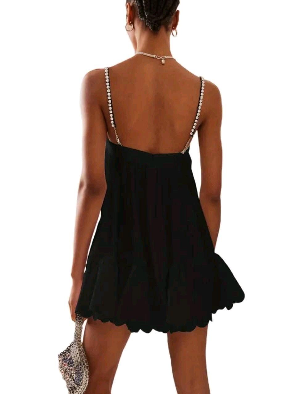 Womens Solid Color Black Mini Dress