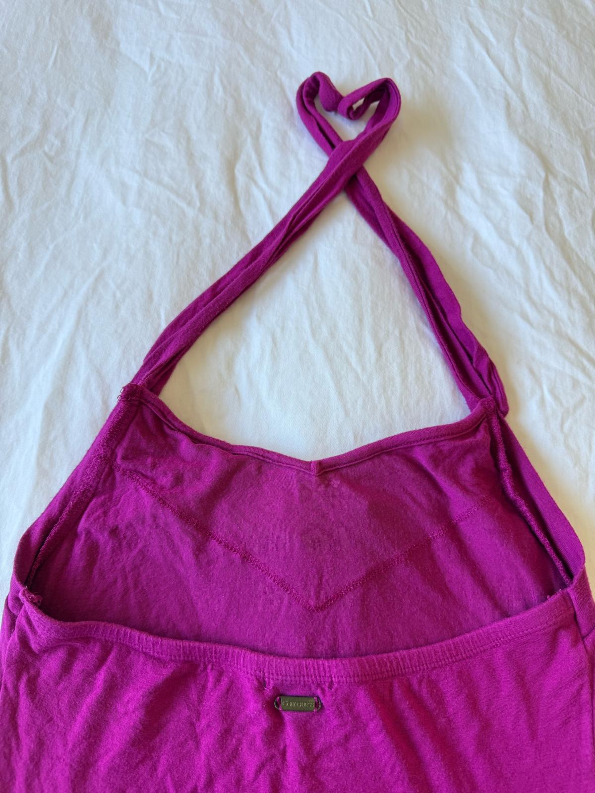 GUESS Magenta Halter Top with Ruffle Bust Detail  Womens XS