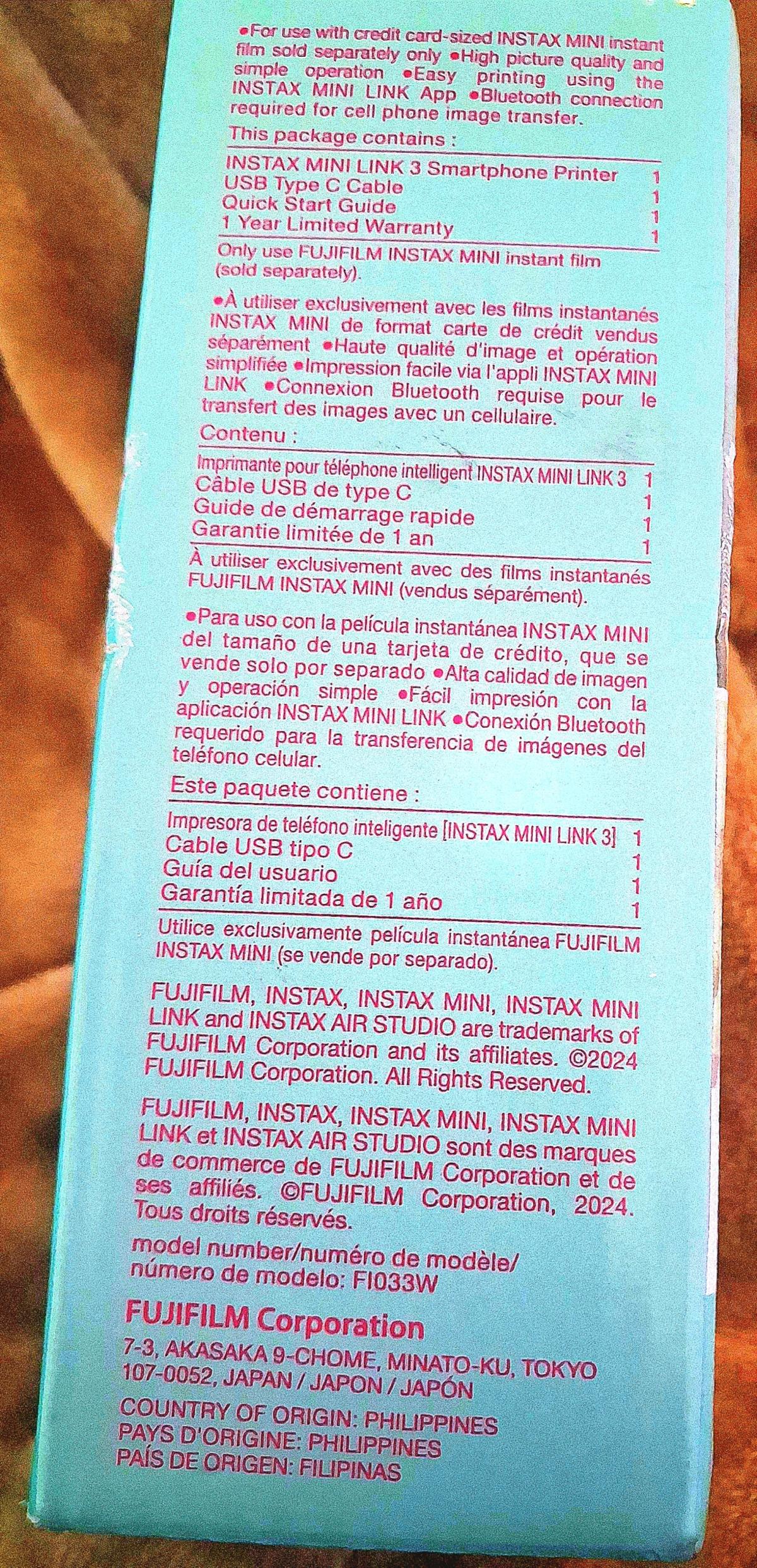 instax mini link 3 and film