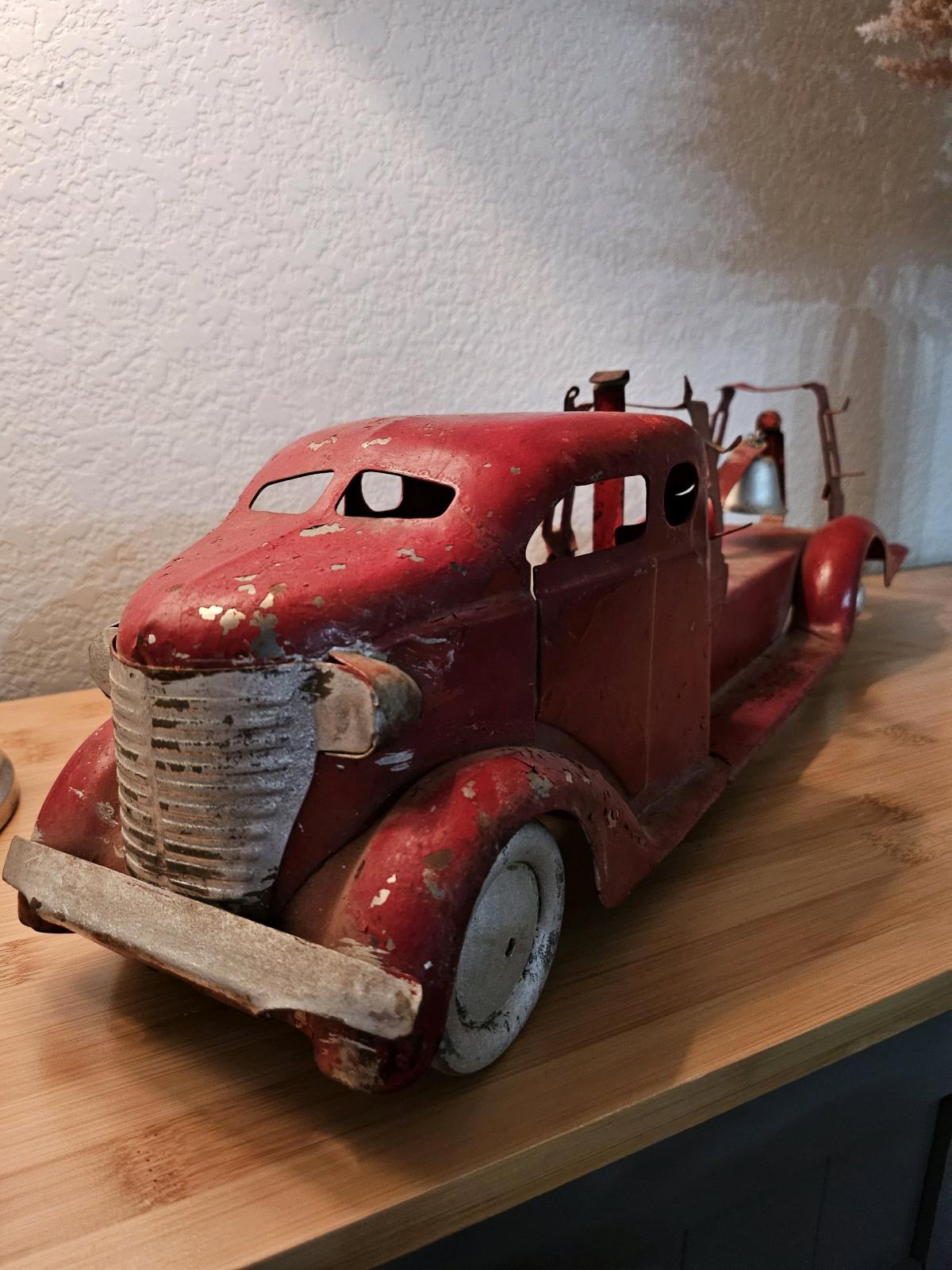 1930s Fire Department Truck Pressed Steel Toy