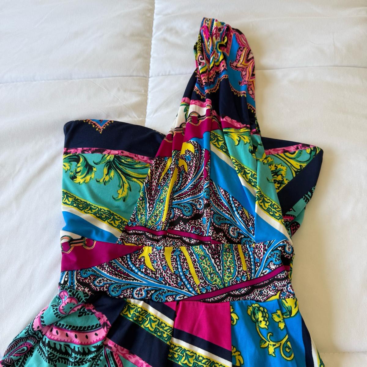 Convertible Strapless  Strappy Scarf Print Paisley Dress S