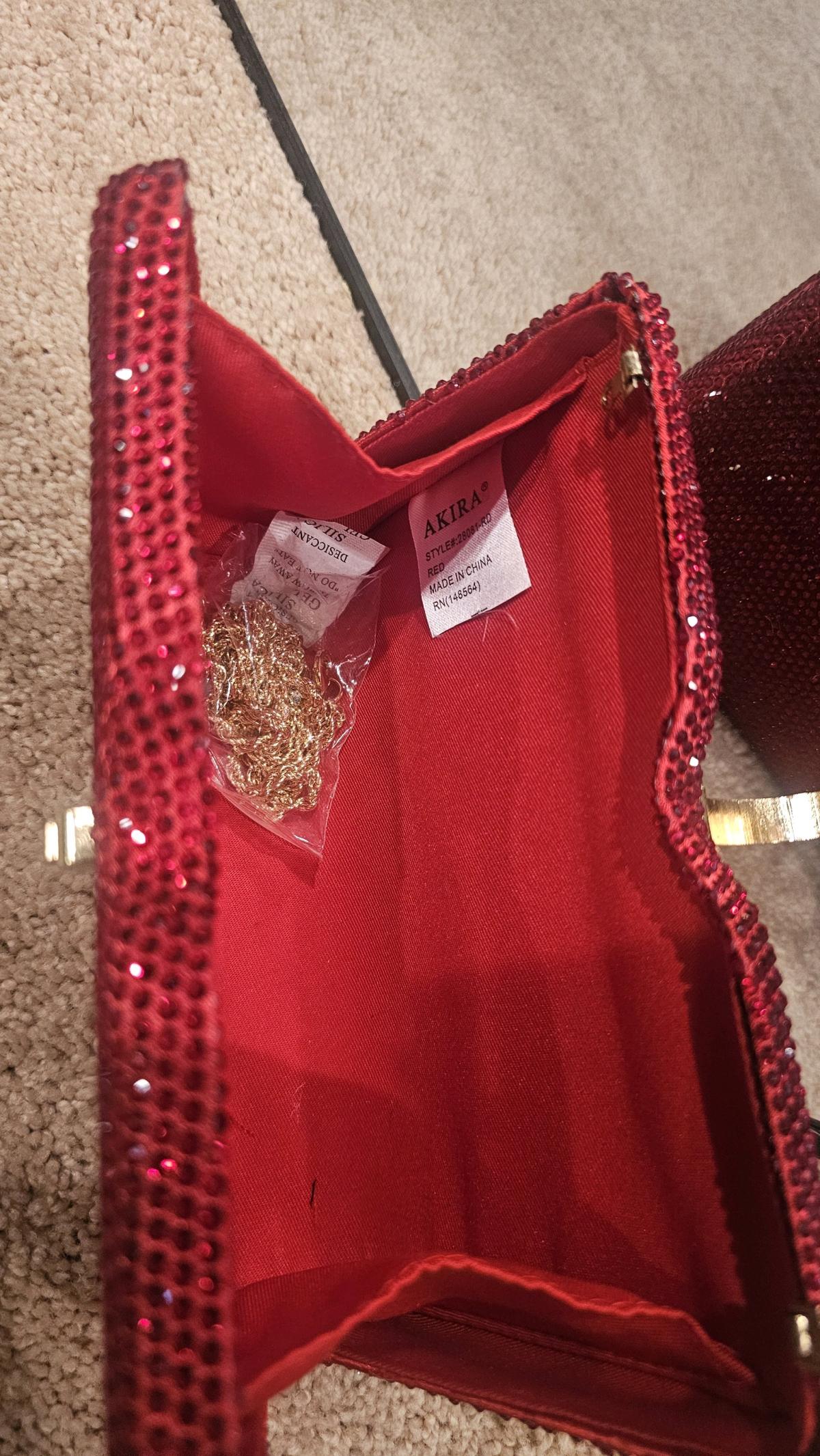 red studded evening clutch