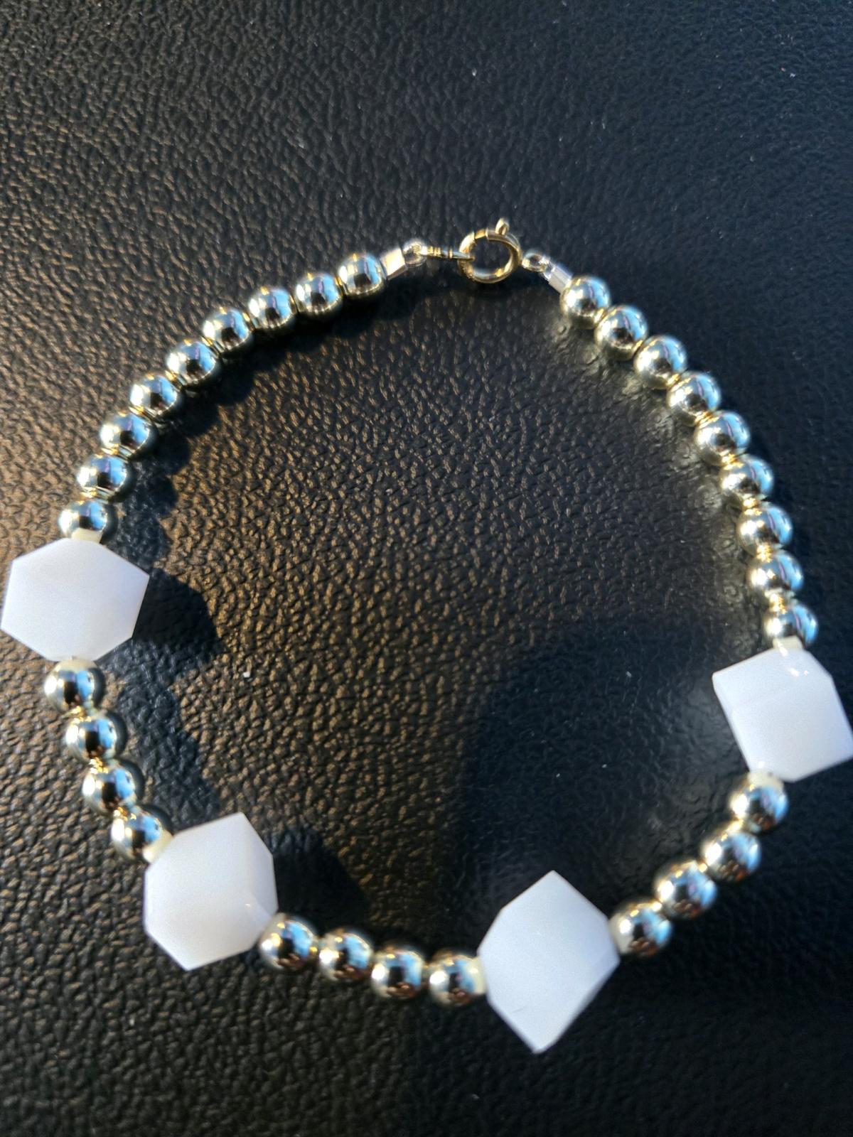 14kt Gold Filled Crystal Beaded Bracelet white Bracelet