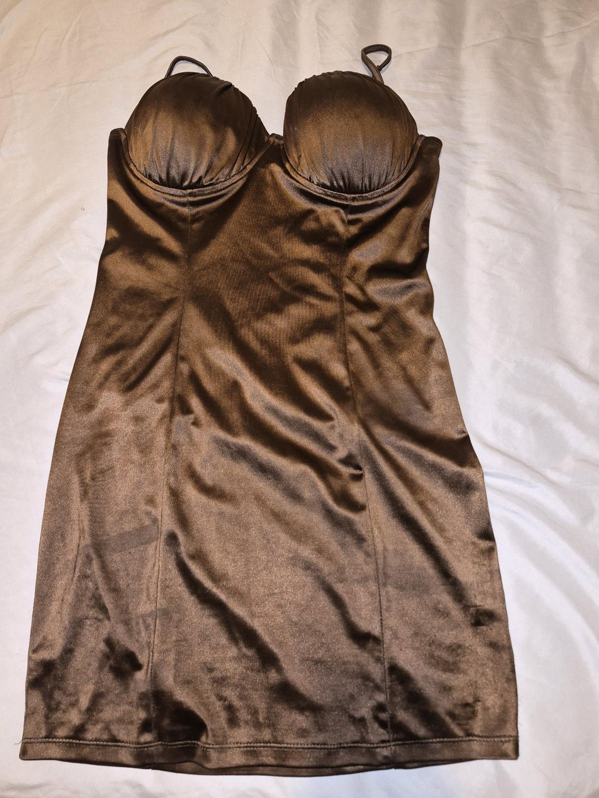 Brown Satin Fitted Mini Dress Size M Adjustable Straps
