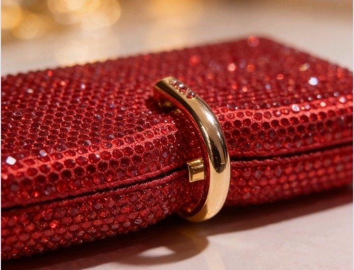 red studded evening clutch
