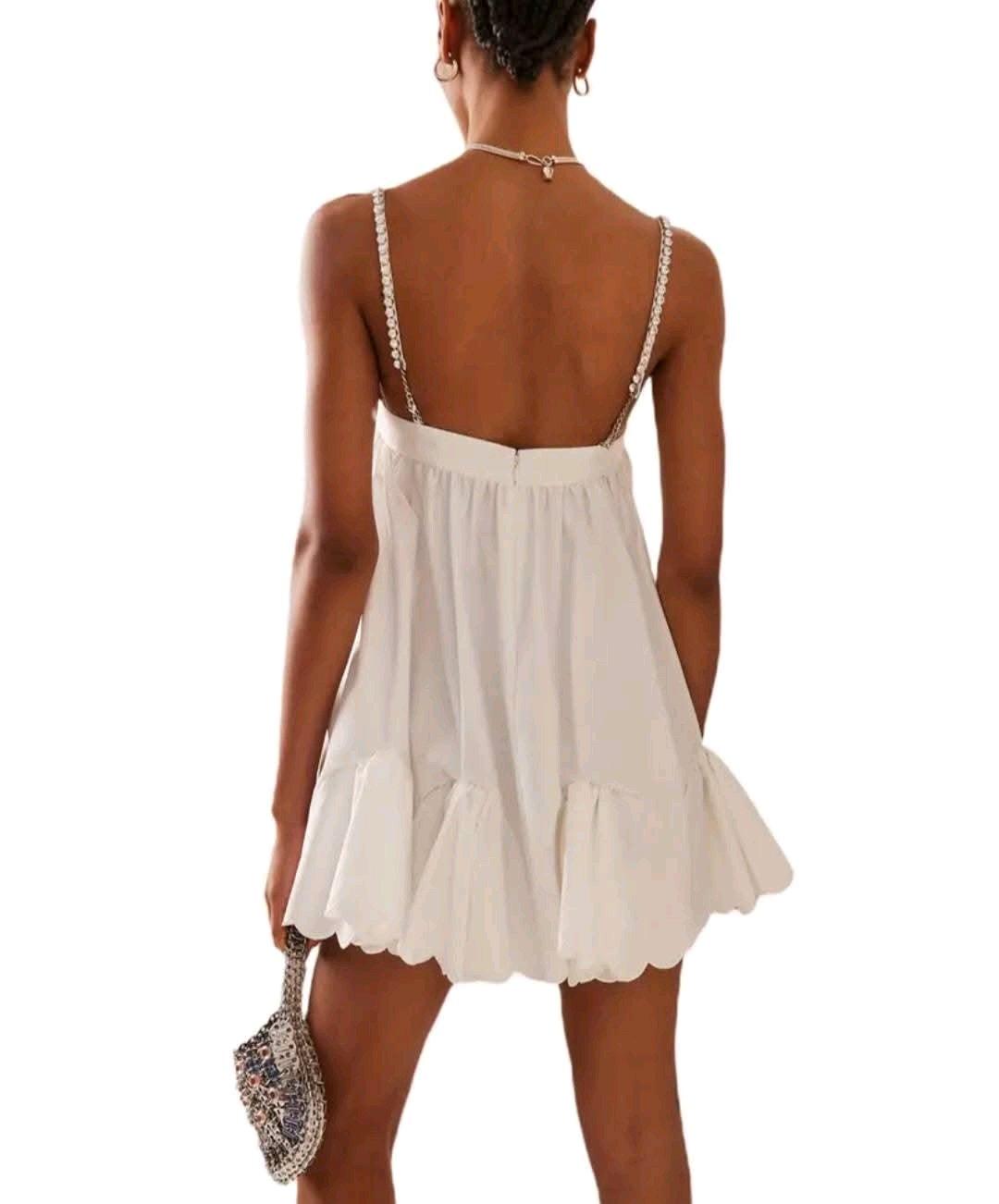 Solid Color White Womens Mini Dress