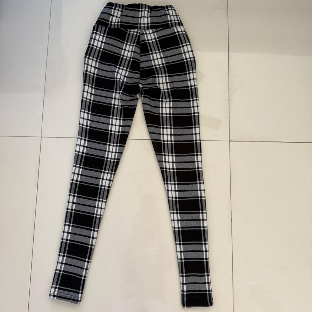 Black  White Plaid HighWaisted Skinny Pants with Zip Detail