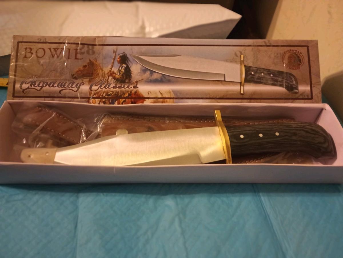 15in Bowie knife with leather sheath