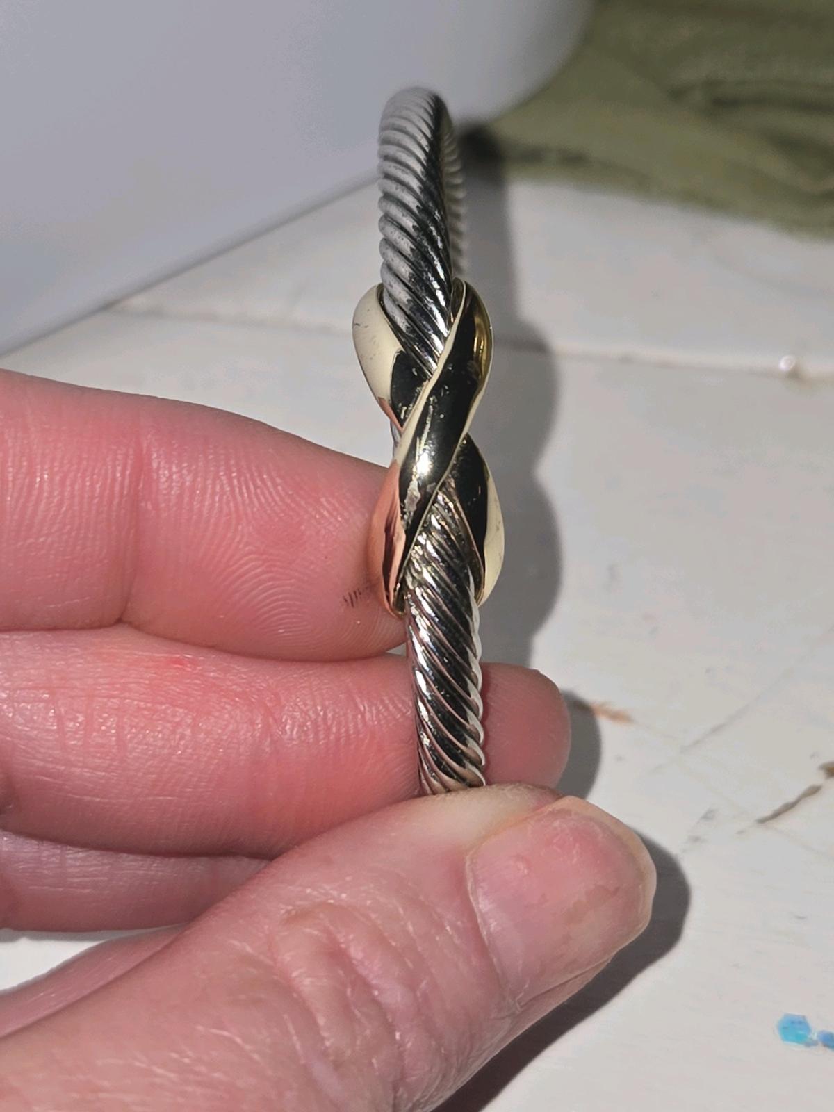 Sterling Silver Cable Cuff Bracelet with Gold Tone Accent