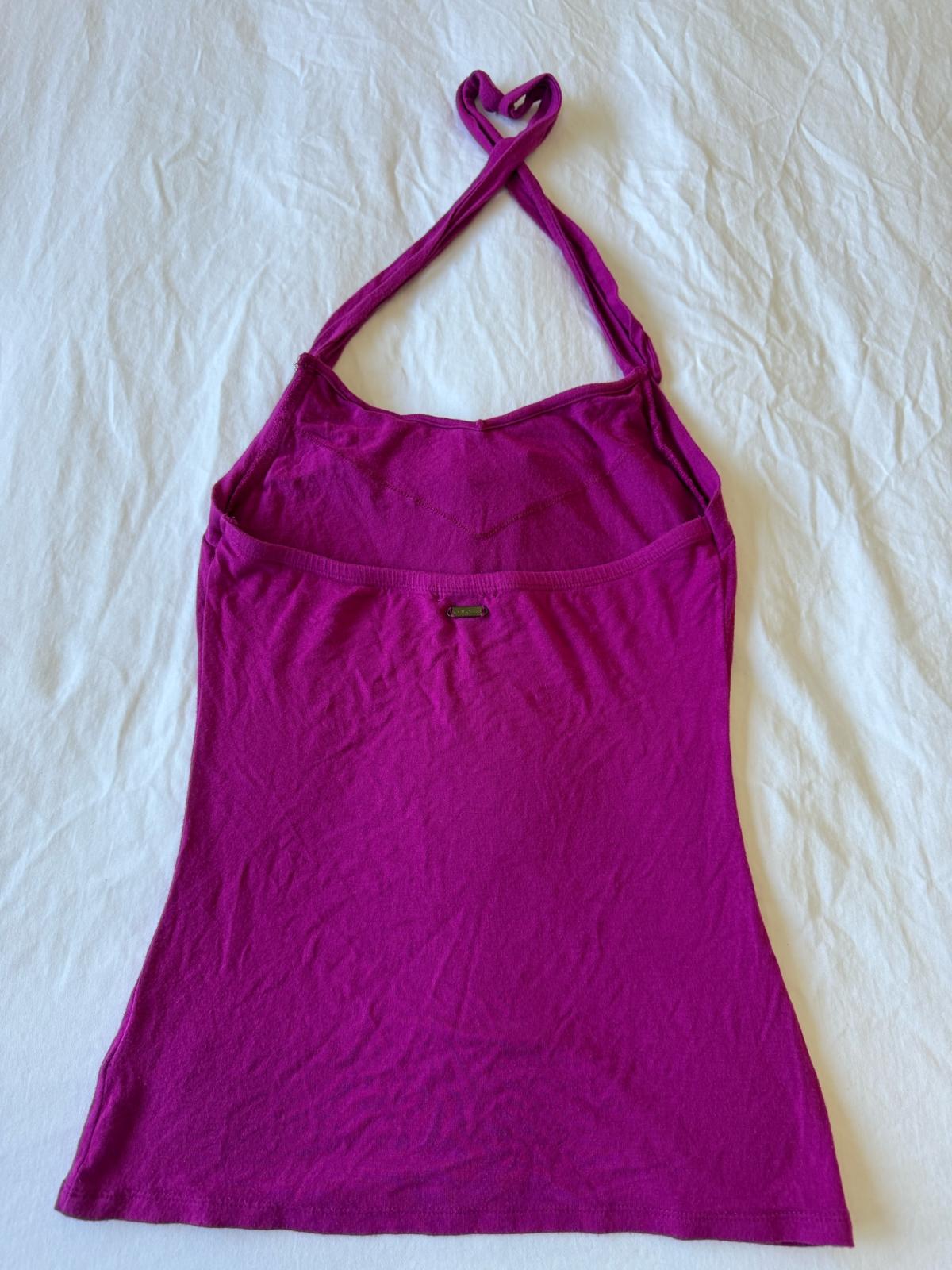 GUESS Magenta Halter Top with Ruffle Bust Detail  Womens XS