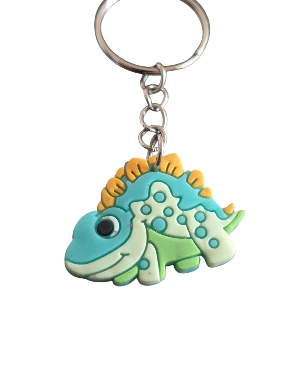 Cute Dinosaur Keychain Charm  Blue Green Stegosaurus