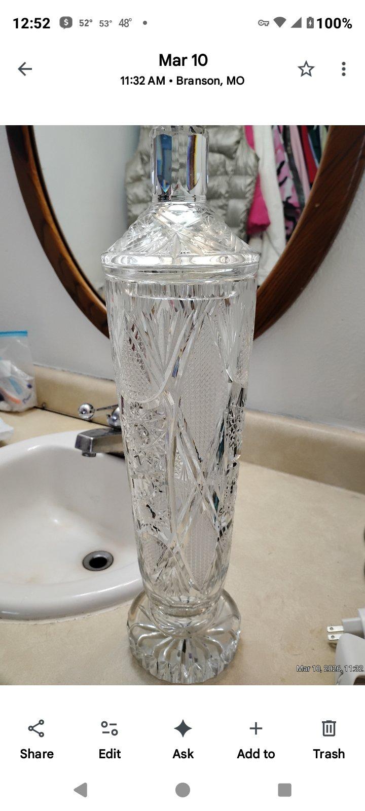 Crystal vase and ashtray pair