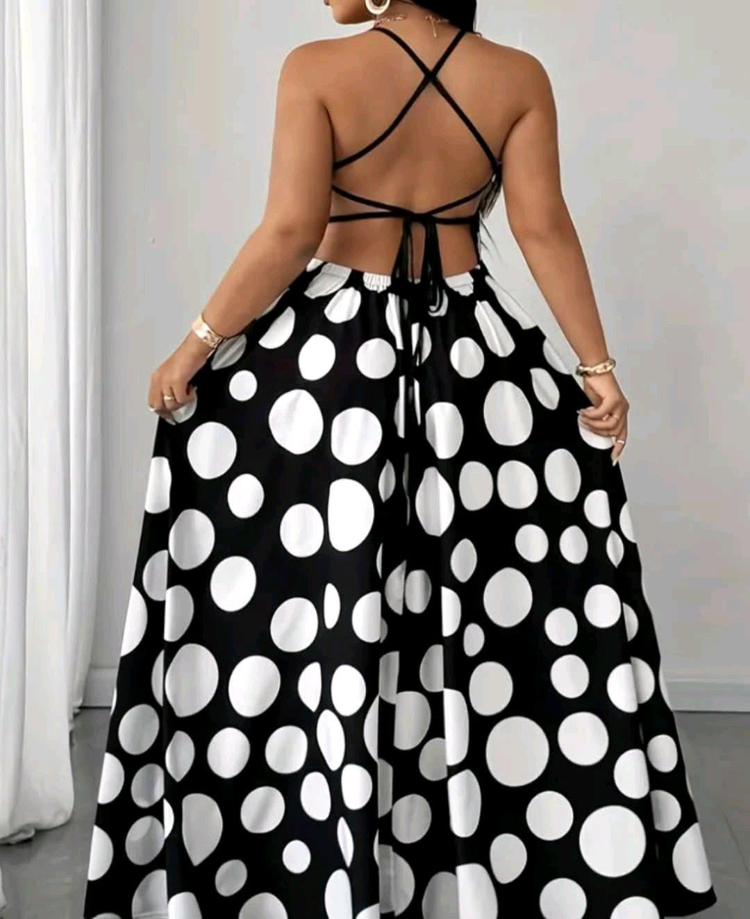 Womens Polka Dots Sleeveless Maxi Dress