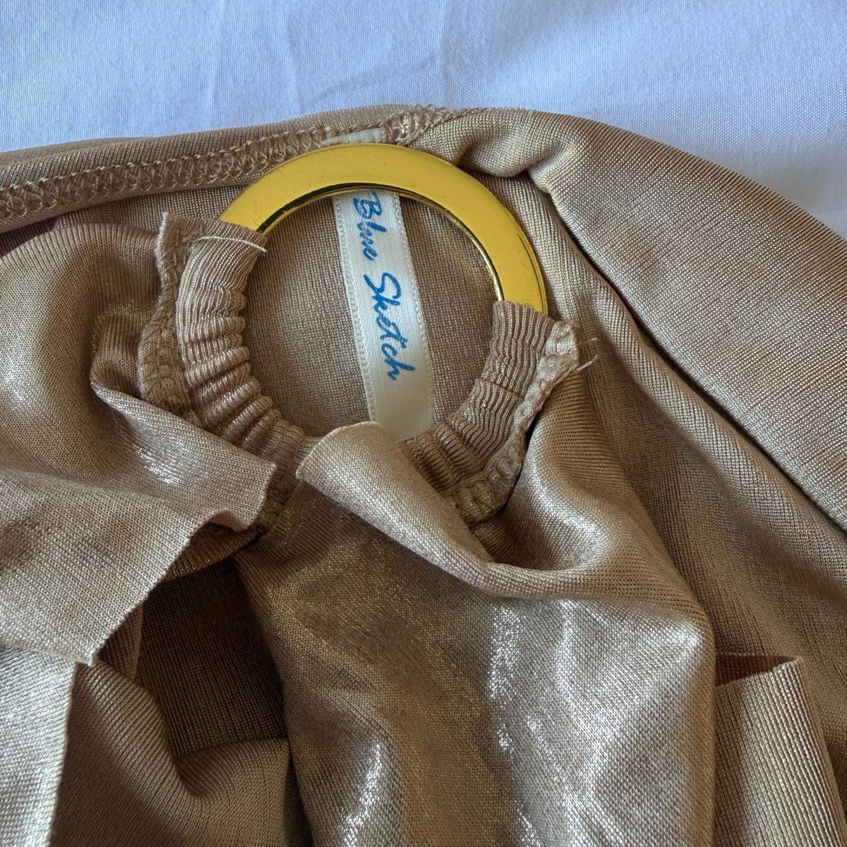 Y2K Gold Metallic Backless Halter Top O Ring Neck Wrap Tie