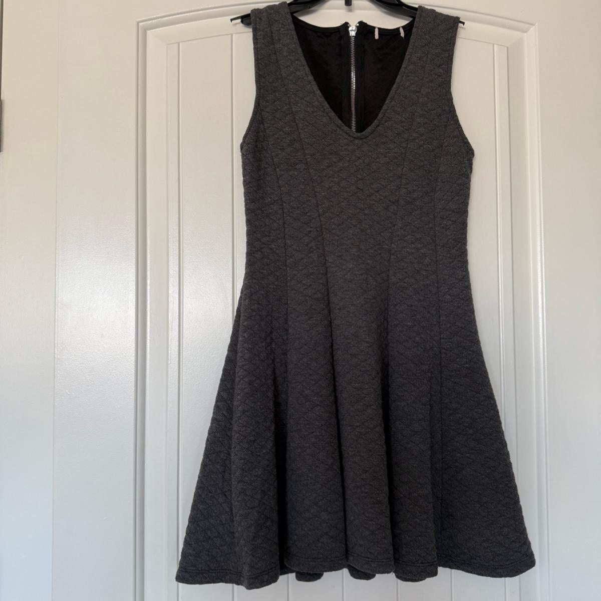 Minimalist Charcoal Quilted Skater Dress  Soft Texture
