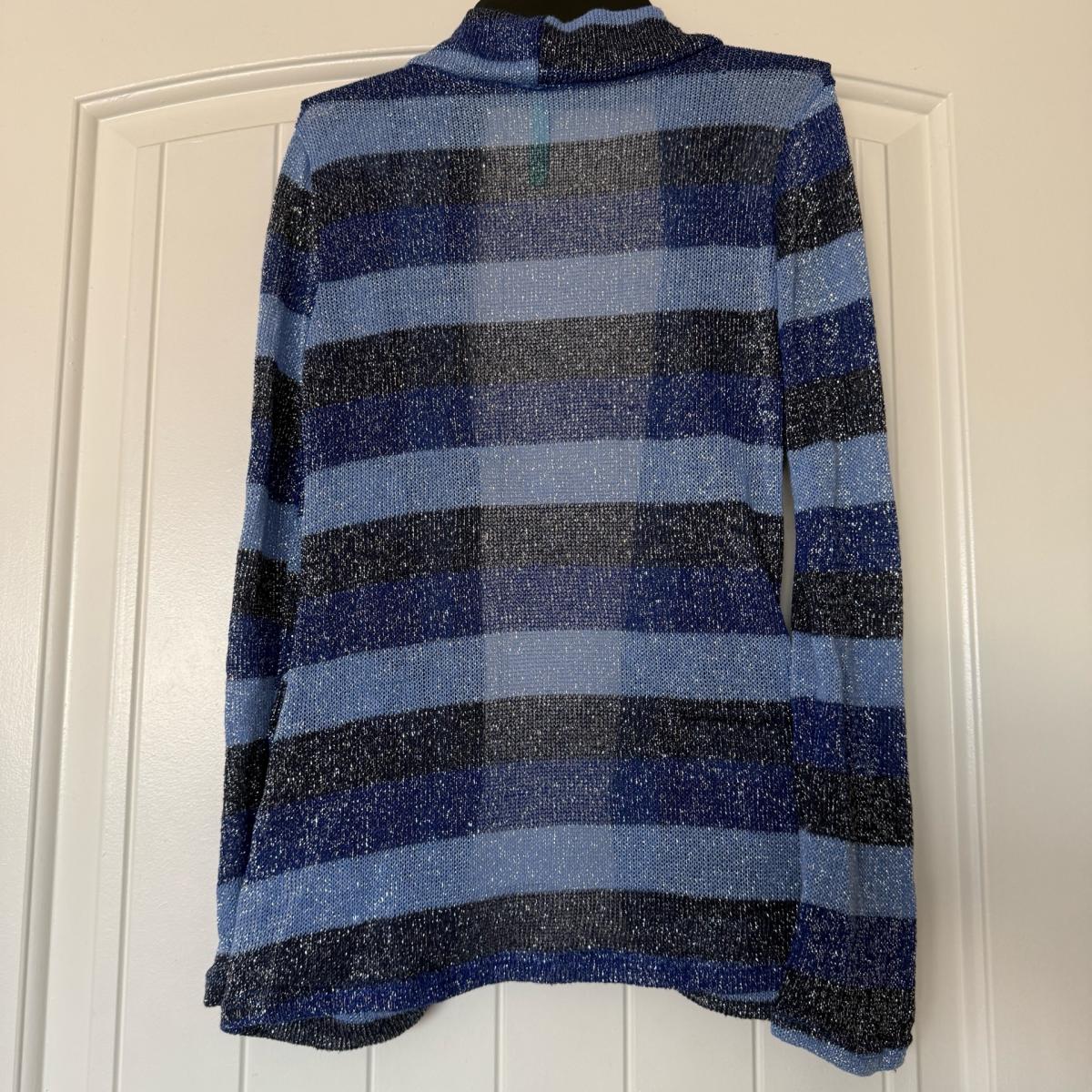 Blue Striped Lightweight Knit Cardigan  Cozy Soft Open Front