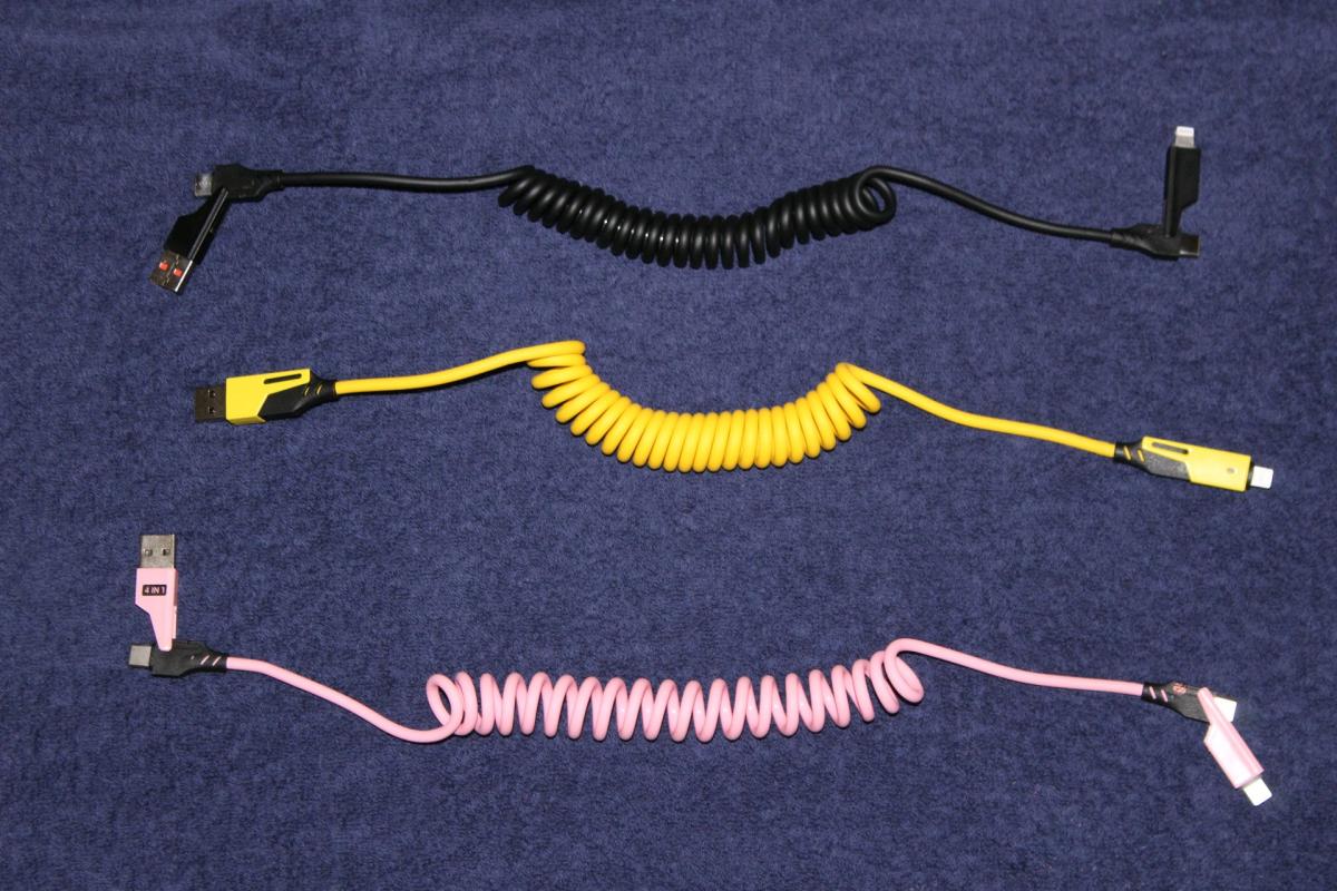 4in1 Fast Charging Coiled Cable USBC Lightning Car Charger 3