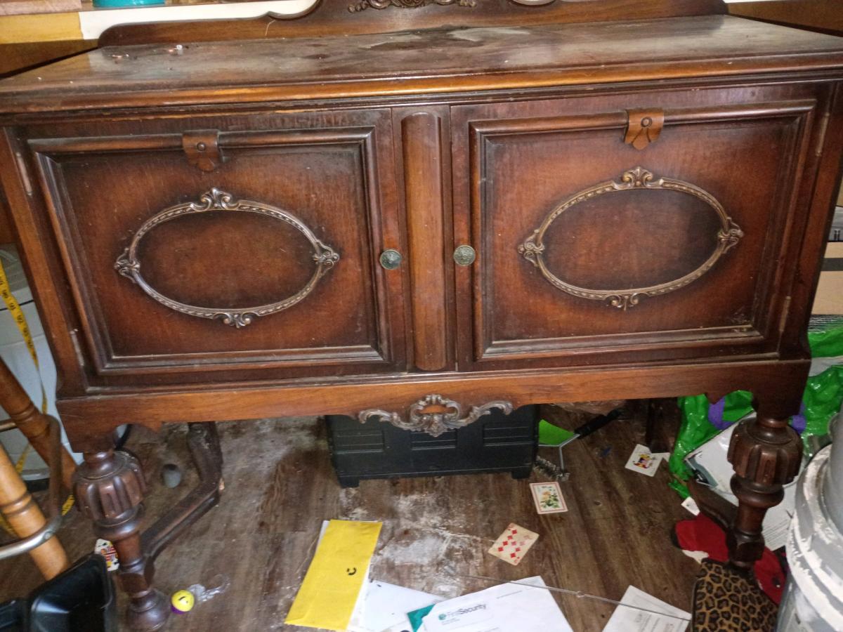 Antiques 1920s Tudor Style Walnut Buffet and Liquor Cabinet