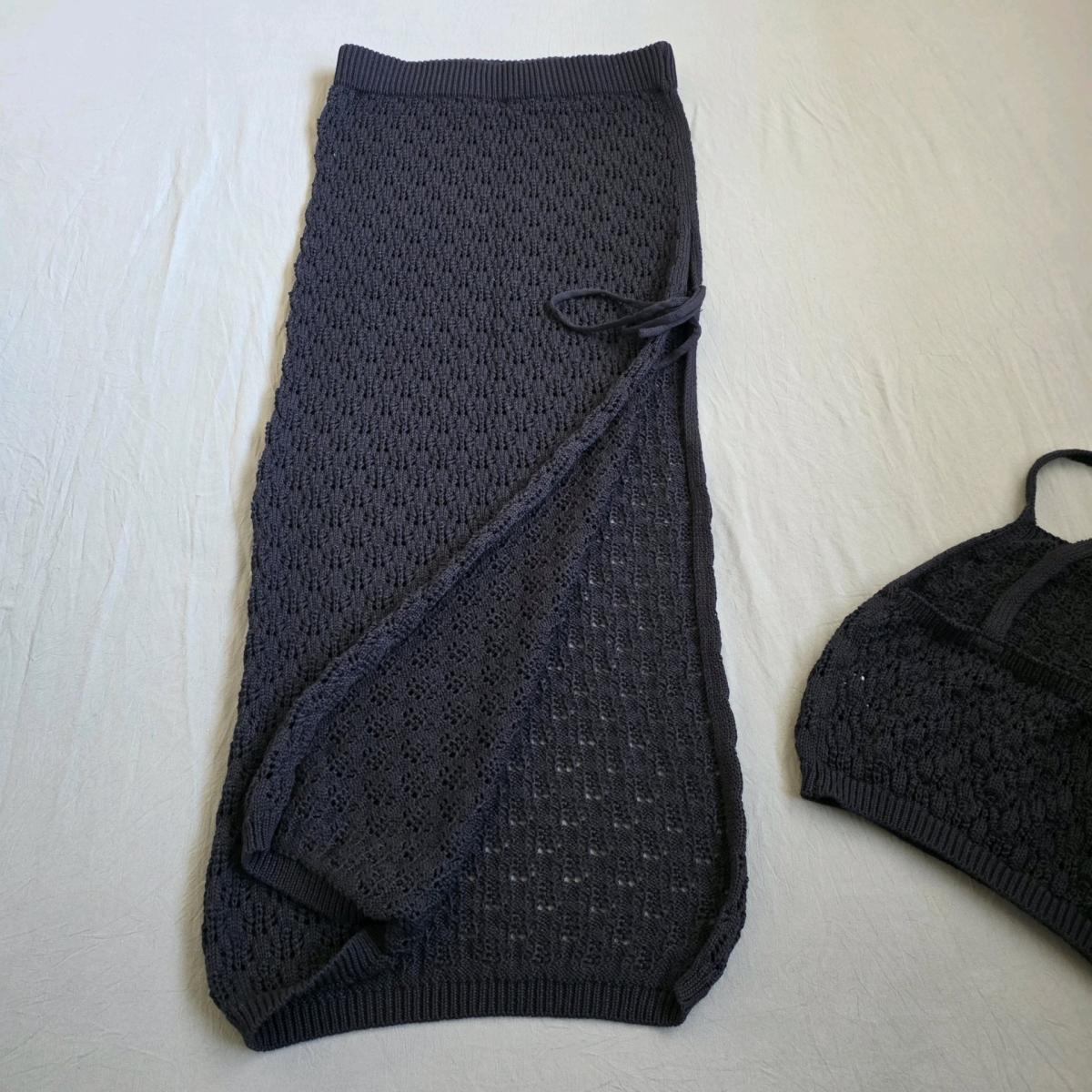 knit crop top and skirt set Black