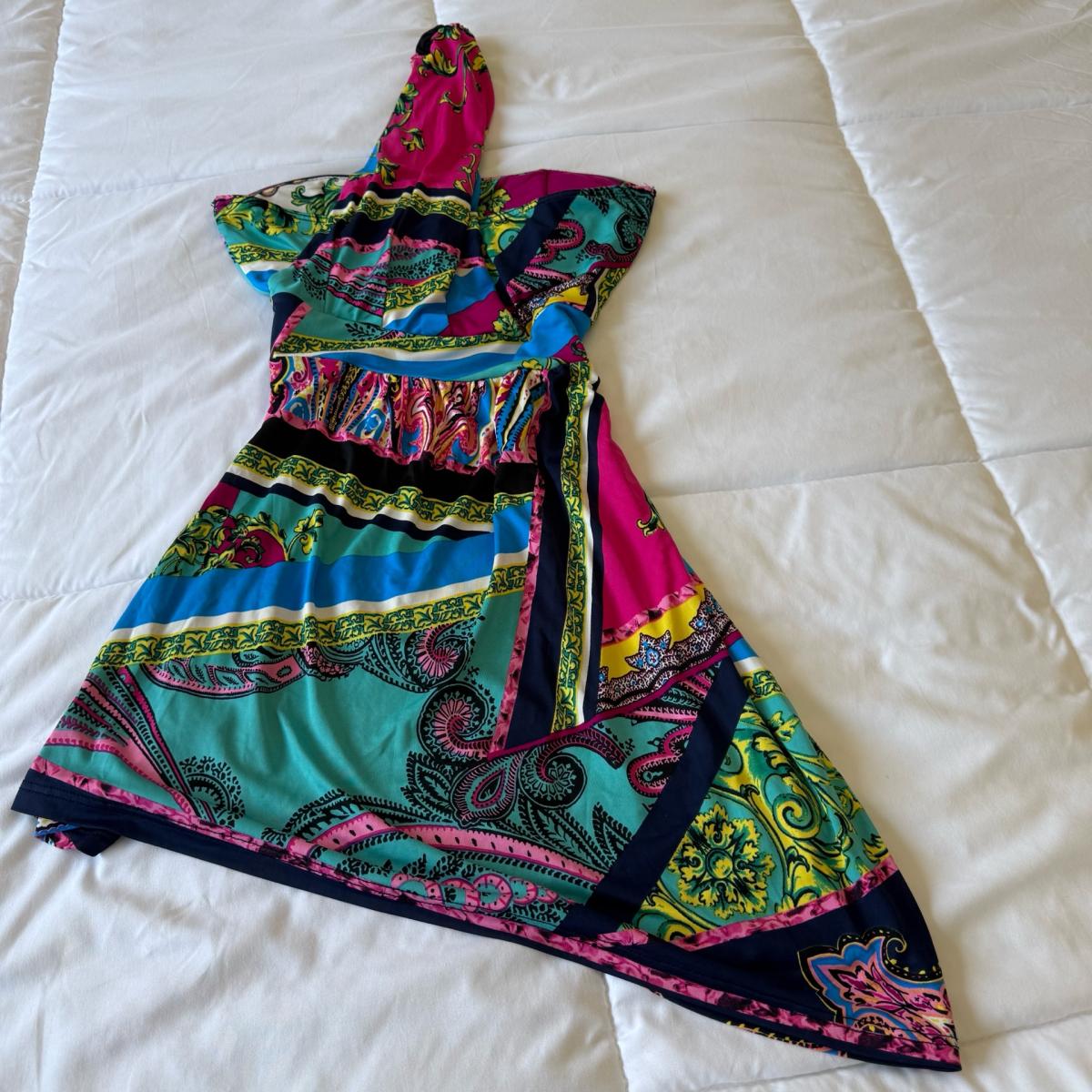 Convertible Strapless  Strappy Scarf Print Paisley Dress S