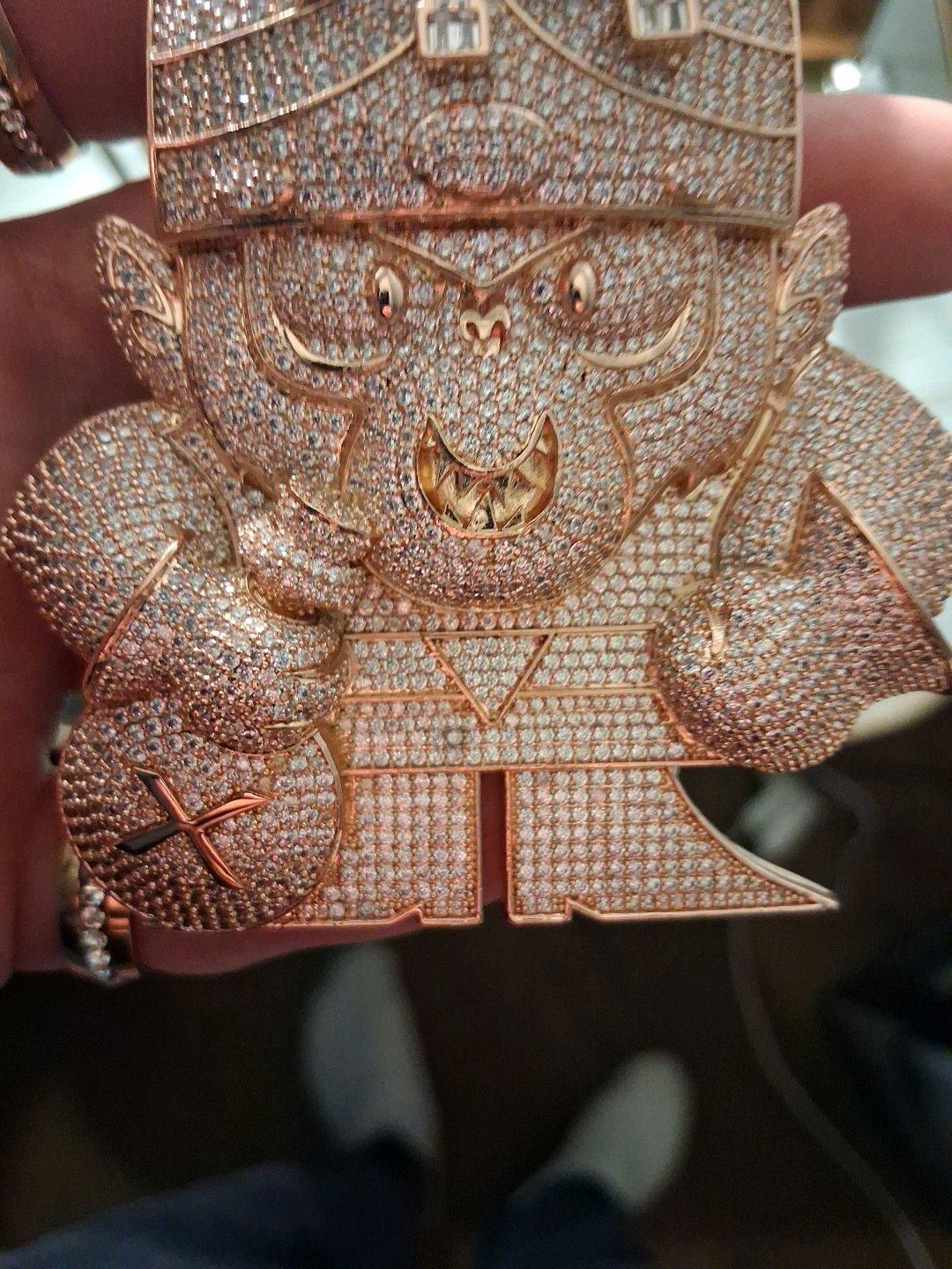 14k Rose Gold Vermeil over Sterling Silver Iced Out Pendant