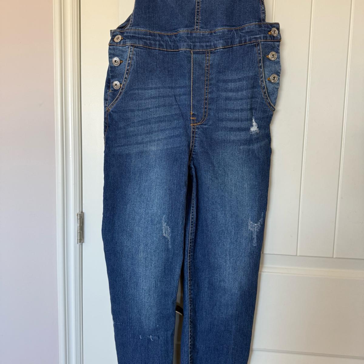 Trendy Dark Wash Denim Overalls  Bib Jeans  Adjustable Stra