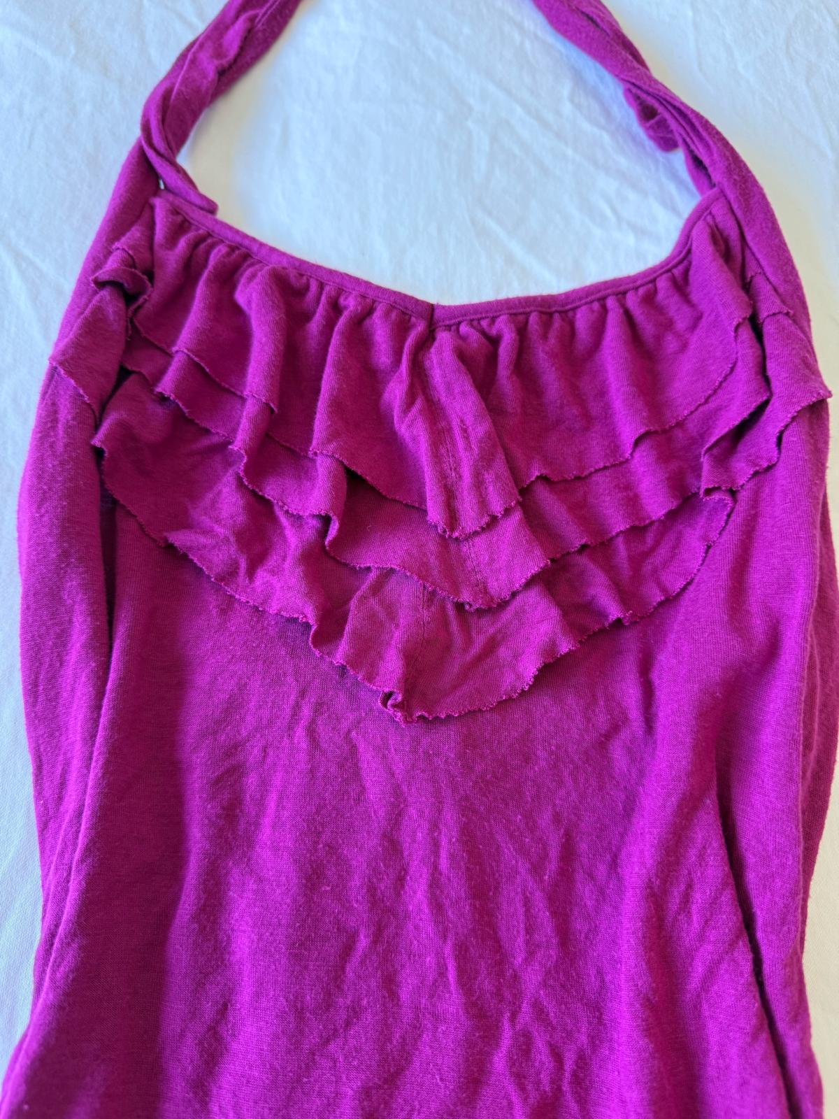 GUESS Magenta Halter Top with Ruffle Bust Detail  Womens XS