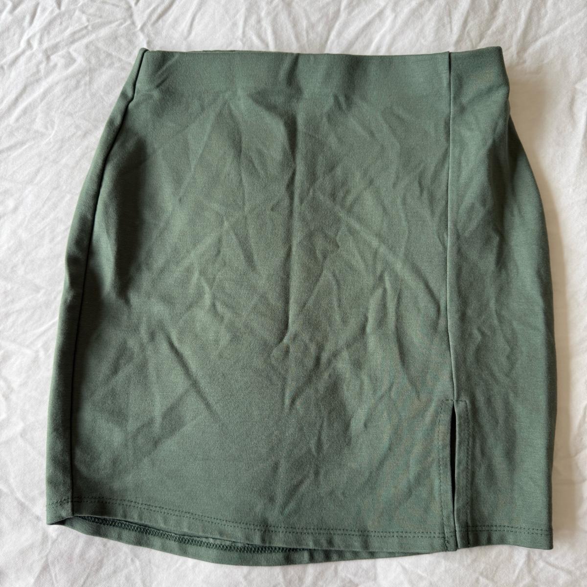 Sage Green Mini Skirt  Y2K Aesthetic  Side Slit Bodycon