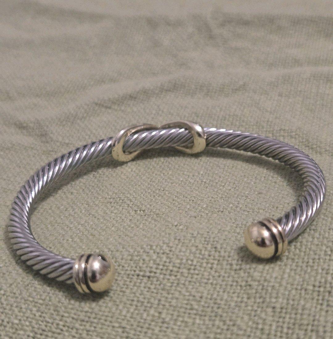 Sterling Silver Cable Cuff Bracelet with Gold Tone Accent