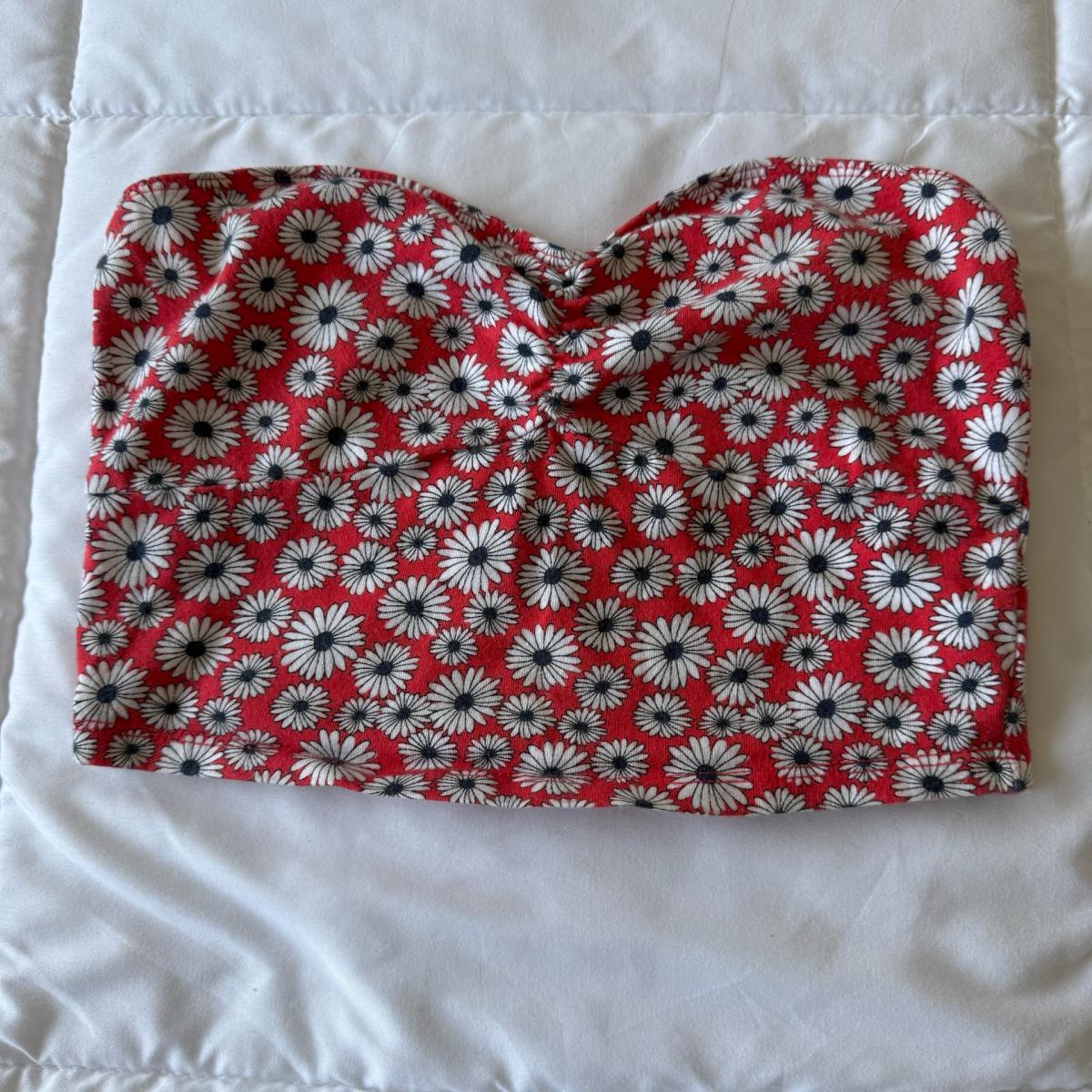 Y2K Daisy Dream Strapless Bandeau Top Red Floral Forever 21
