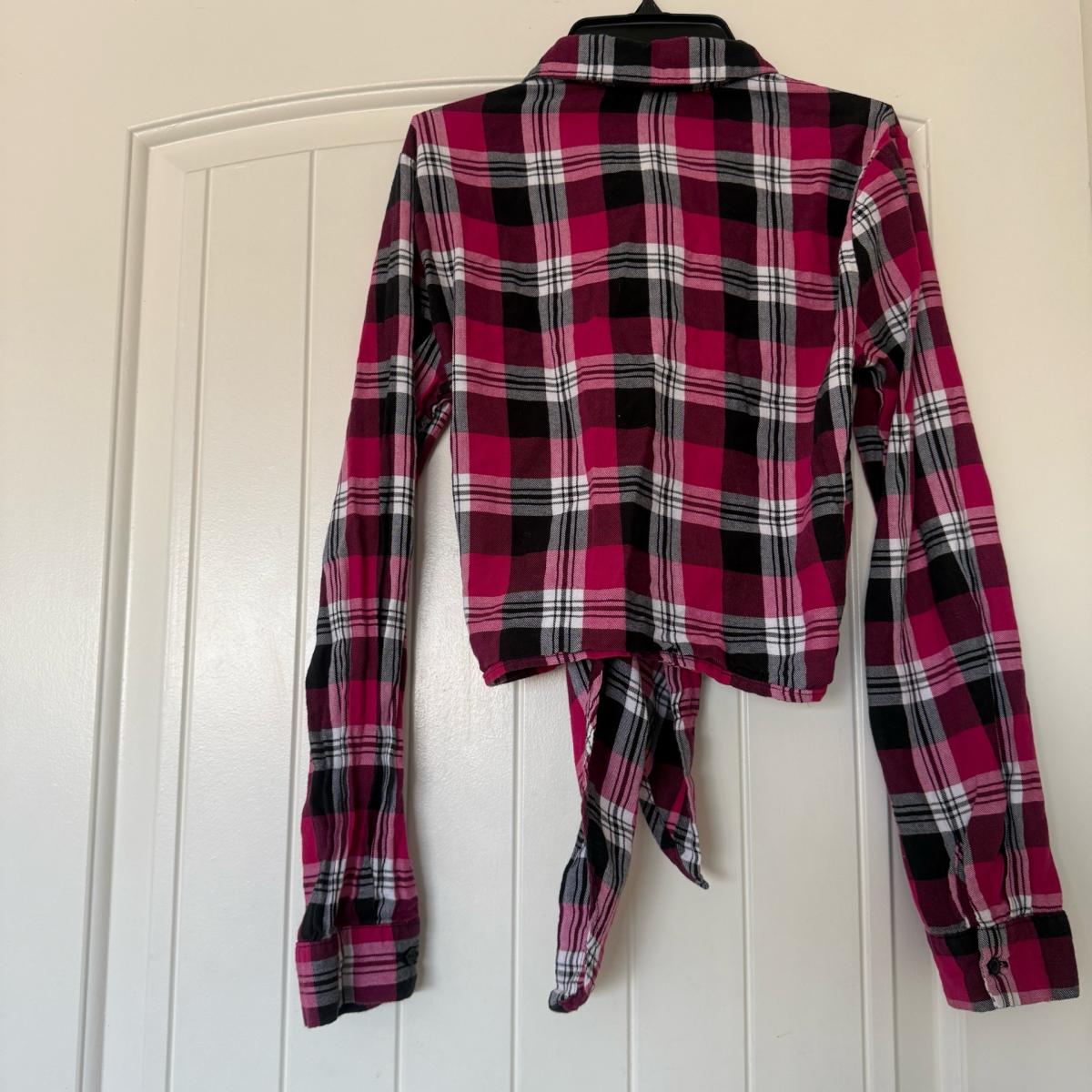 Papaya Pink Plaid TieFront Flannel Crop Shirt  Soft Grunge Y
