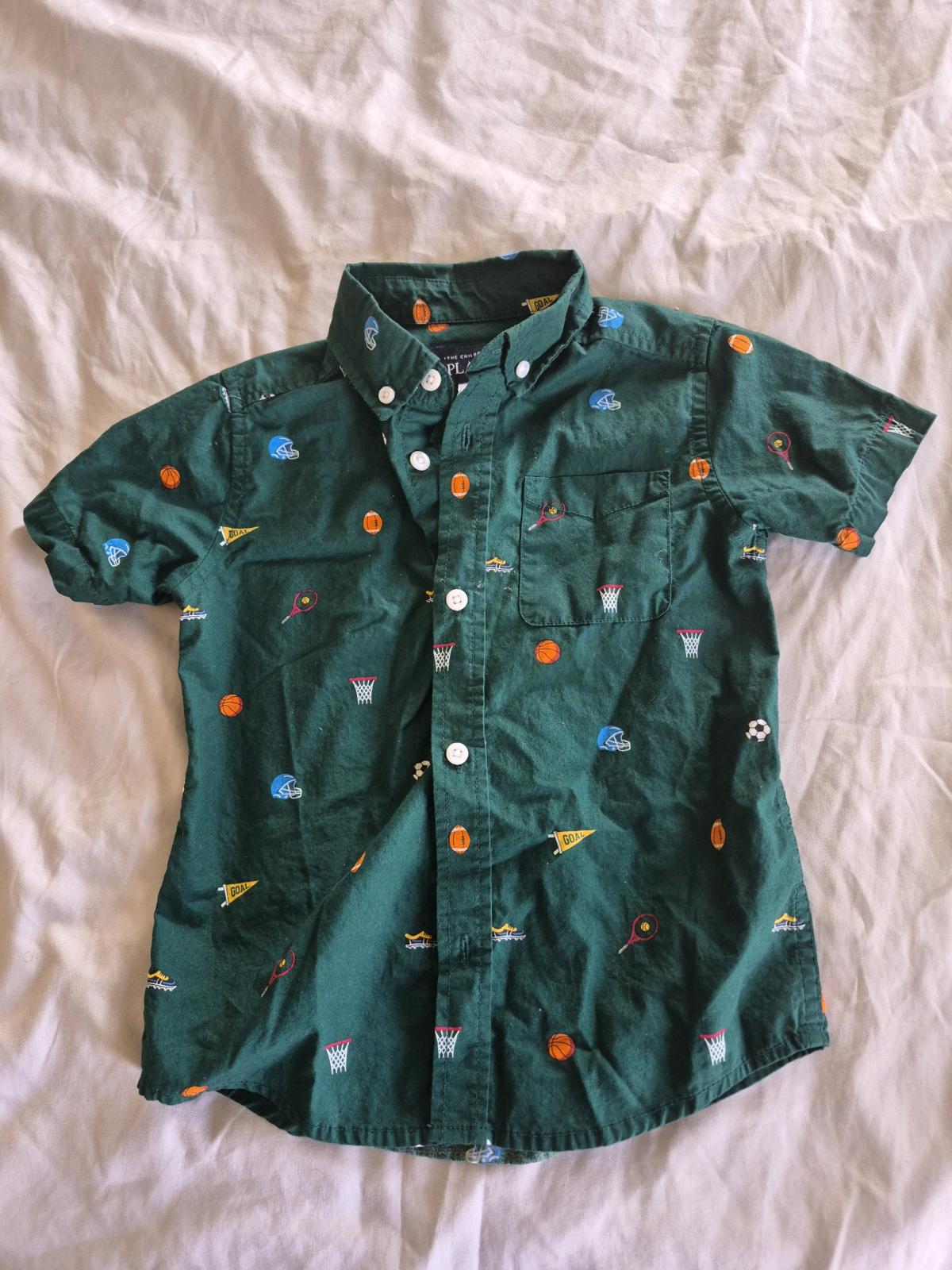 Toddler boys 4T green sports buttonup shirt basketball print