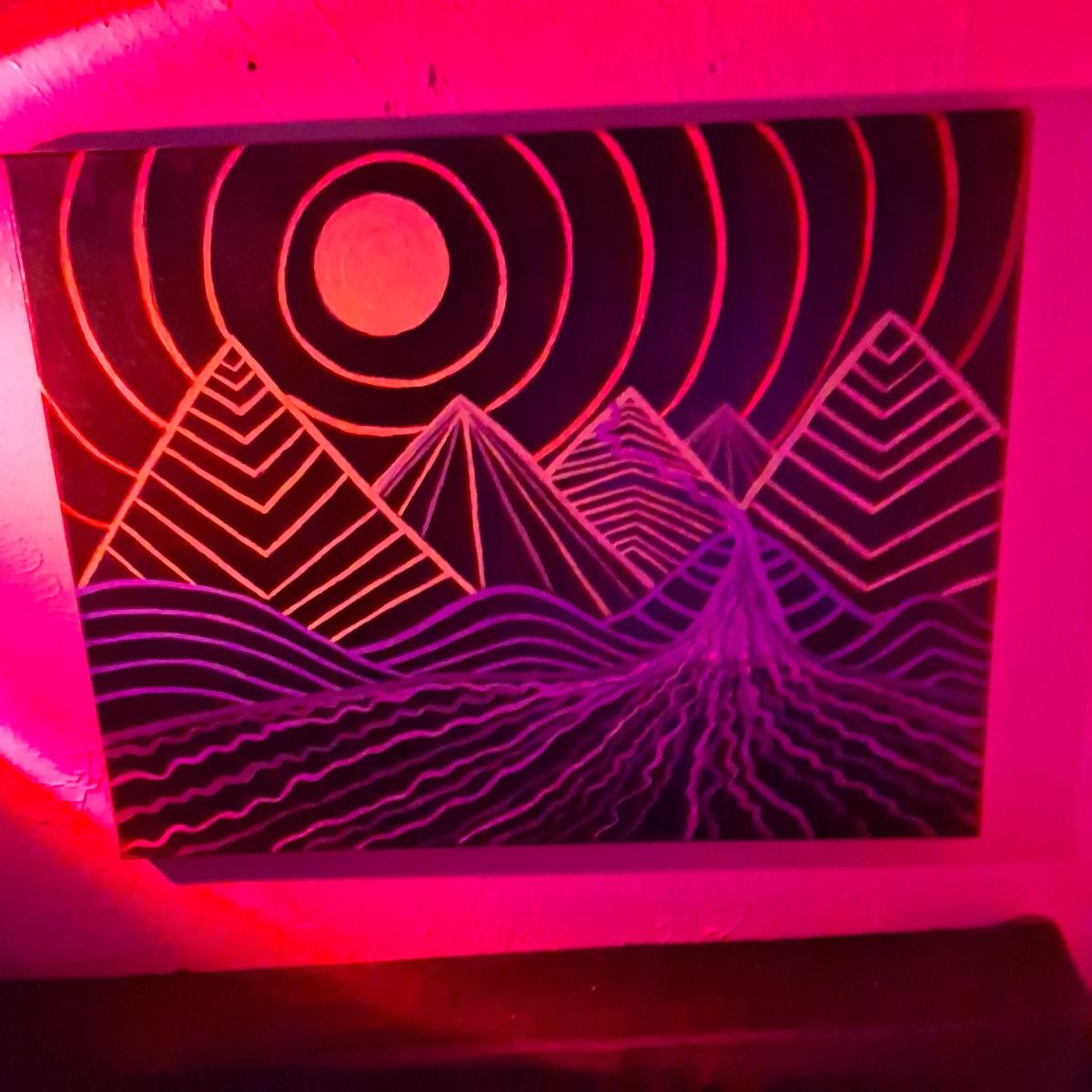 Pair of Acrylic Paintings 1 signed by artist Blacklight Neon