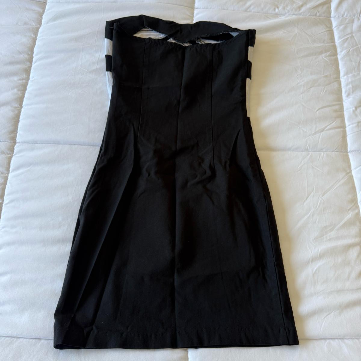 Black  White Strapless Geometric Cocktail Dress  Elegant Col