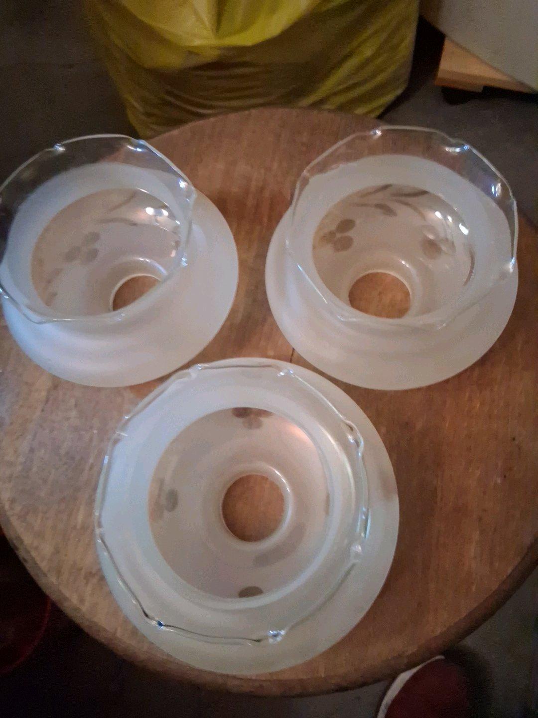 3 Antique Frosted Glass Lamp Shades Ruffled Edge
