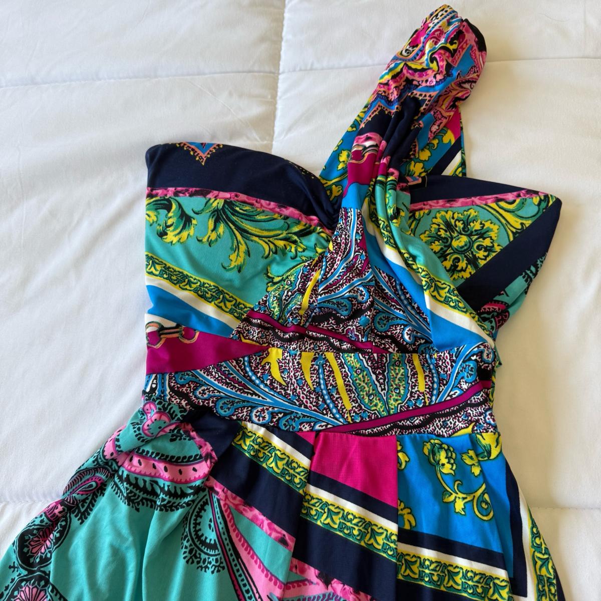 Convertible Strapless  Strappy Scarf Print Paisley Dress S