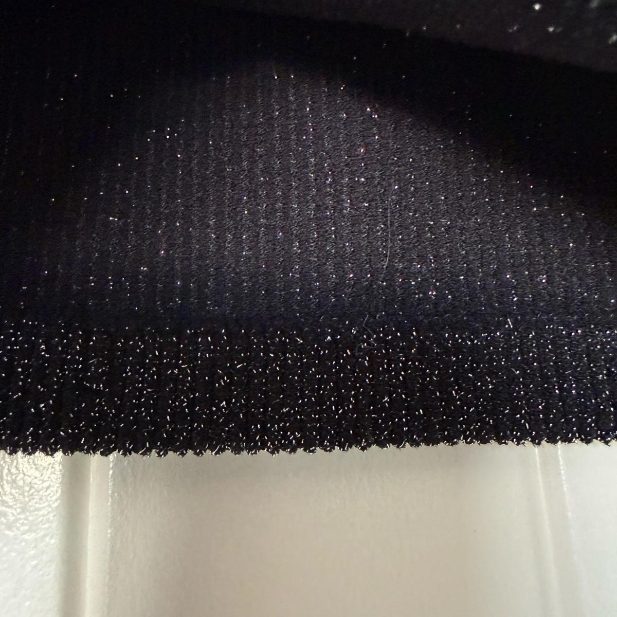 Shimmering Black Metallic Ribbed Mock Neck Top XSS  Elegant