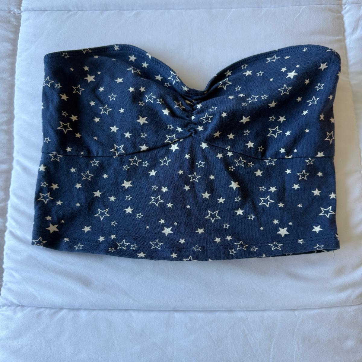 Y2K Navy Star Print Strapless Bandeau Top  Soft Stretch S
