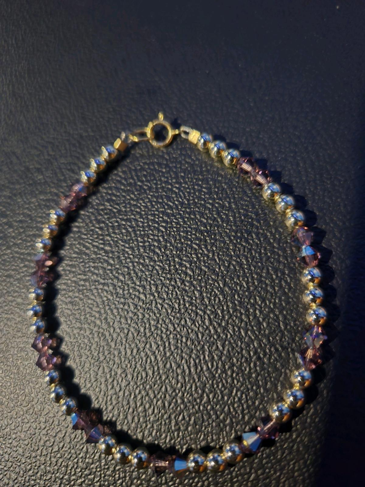 14kt Gold Filled Crystal Beaded Bracelet Light purple