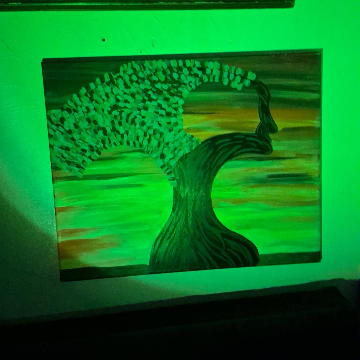 Pair of Acrylic Paintings 1 signed by artist Blacklight Neon