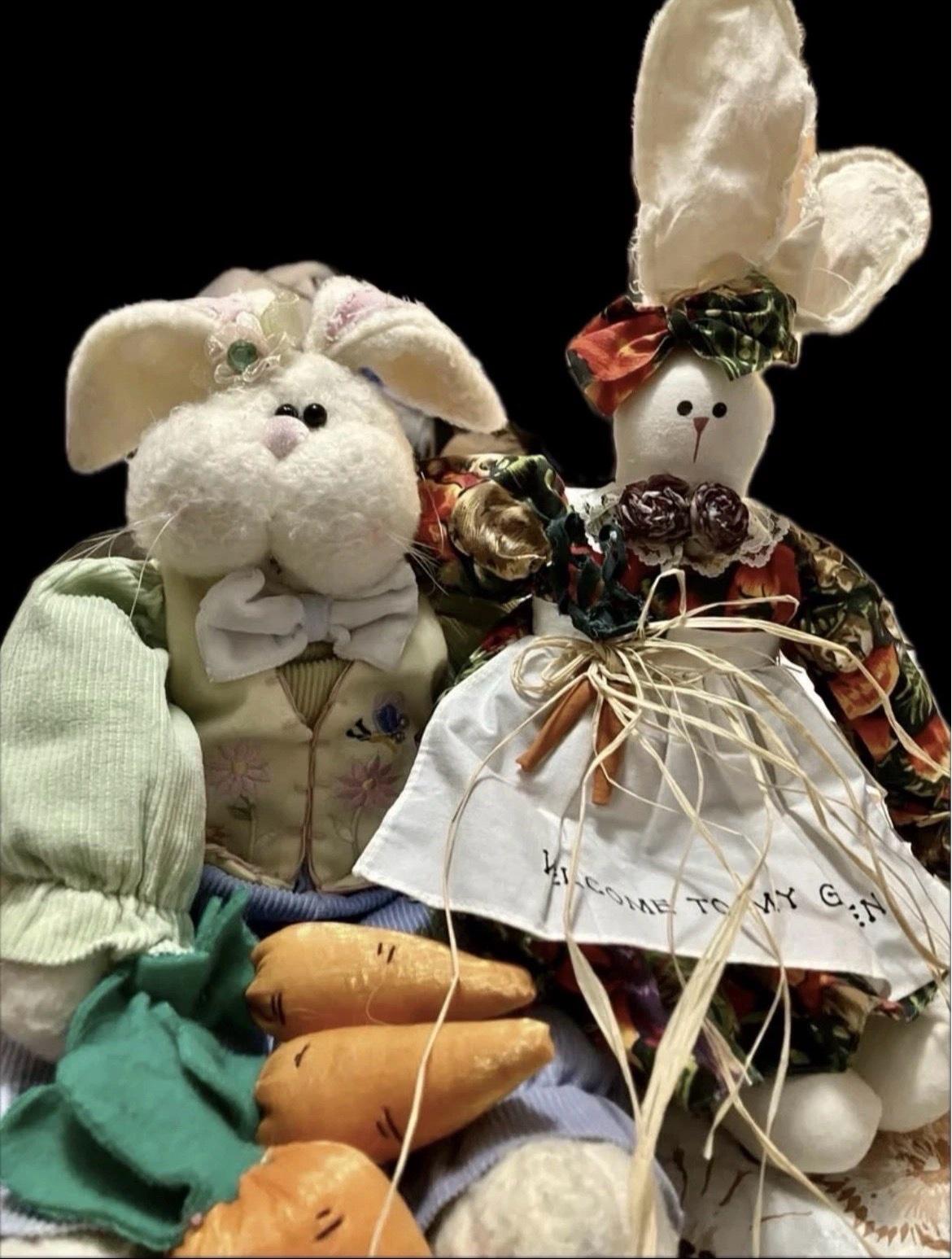 Vintage Country Rustic Bunny Rabbit Gardener Version Stuffed