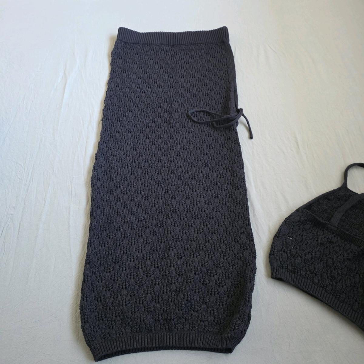 knit crop top and skirt set Black