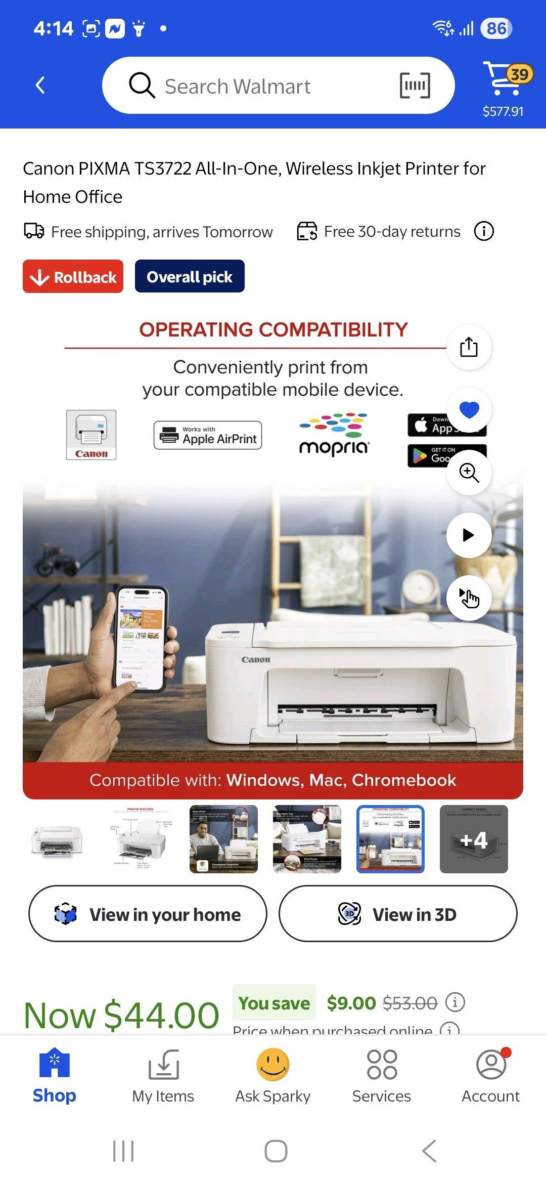 Canon Pixma TS3700 All in one Wireless Inkject Printer