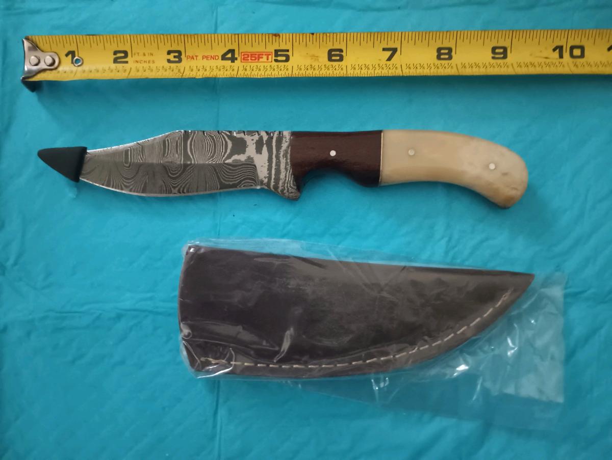 hand forged hunting knife with leather sheath