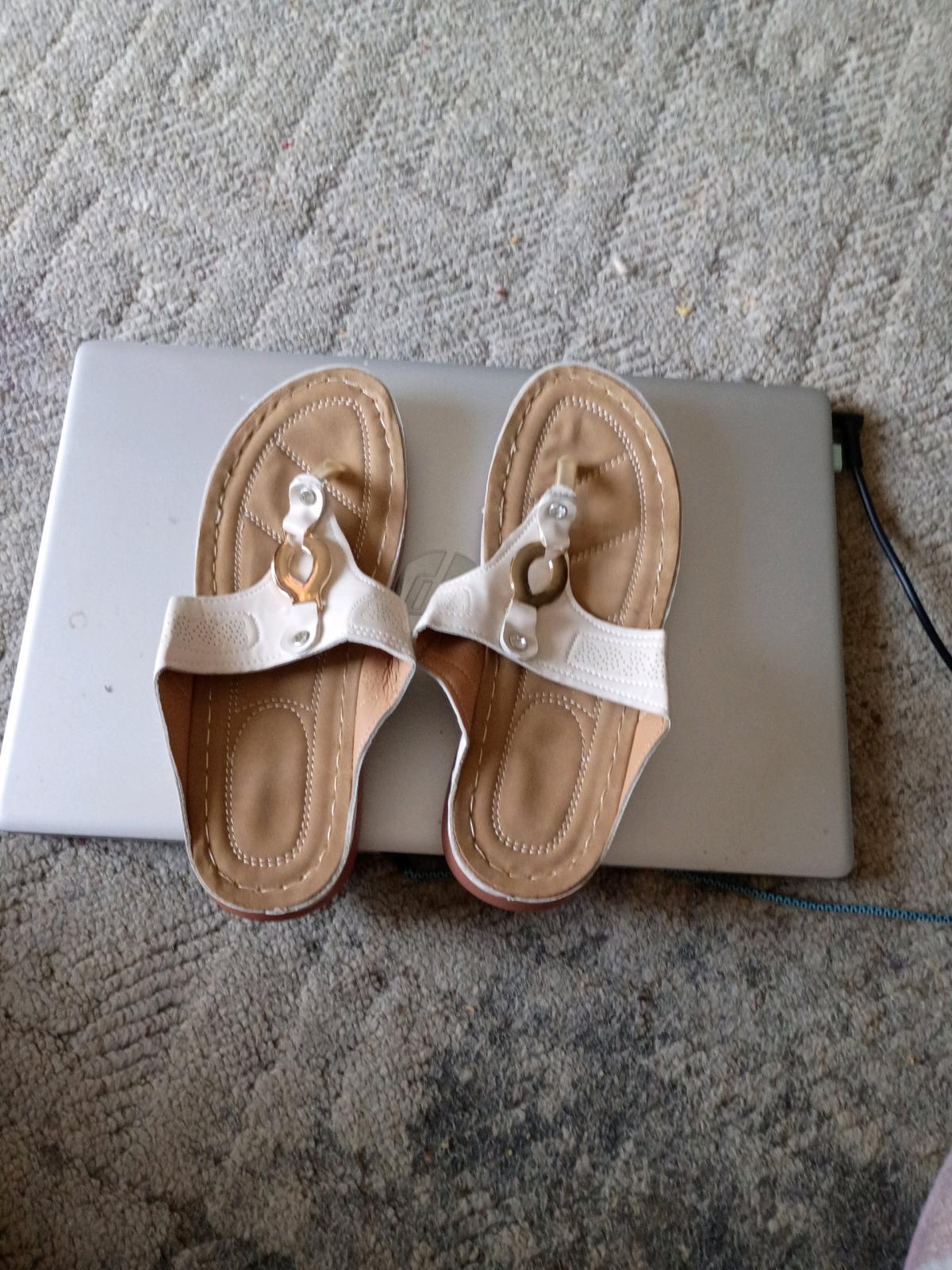 Womens orange white and black sandals