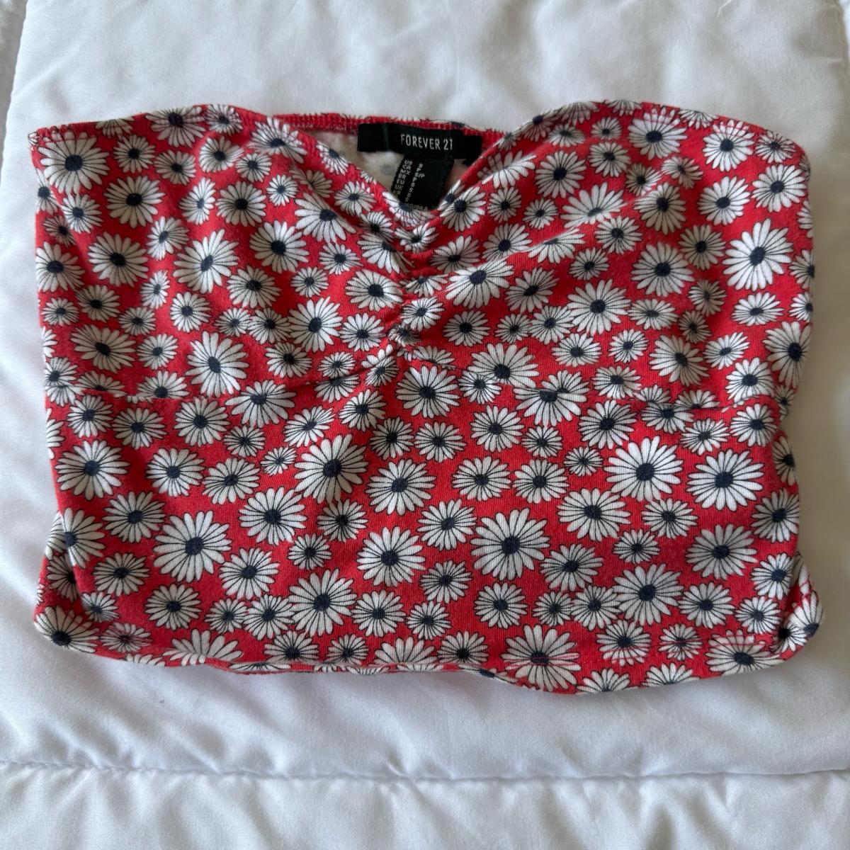 Y2K Daisy Dream Strapless Bandeau Top Red Floral Forever 21